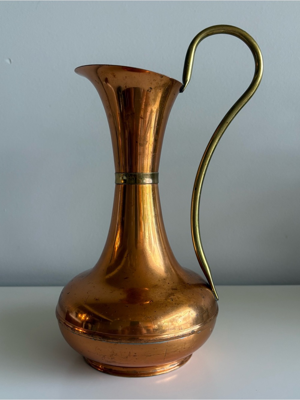 Vintage English Copper & Brass Ewer Pitcher – 12” Tall – Made in England